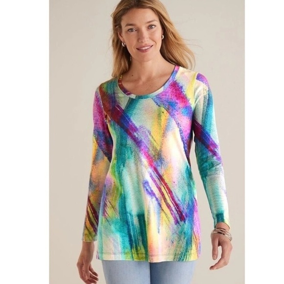 Soft Surroundings Multicolor Abstract Rainbow Long Sleeves Blouse Size MP - Picture 8 of 8